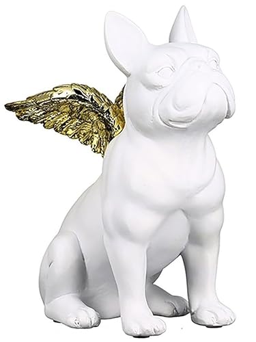 Pommerntraum ® | Dekorationsfigur Französische Bulldogge Bulli Hund Engel mit goldenen Flügeln (Weiss) von Pommerntraum