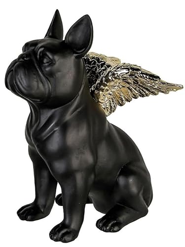 Pommerntraum ® | Dekorationsfigur Französische Bulldogge Bulli Hund Teufel mit goldenen Flügeln (schwarz) von Pommerntraum