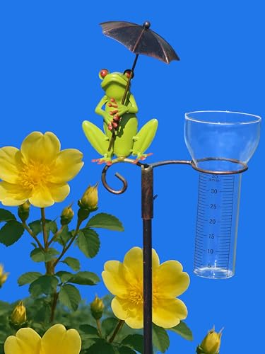 Pommerntraum ® | Regenmesser Niederschlagsmesser Pluviometer Wetterfrosch Frosch mit Regenschirm + Meisenknödelhalter - tolle Gartendeko (Frosch mit Schirm) von Pommerntraum
