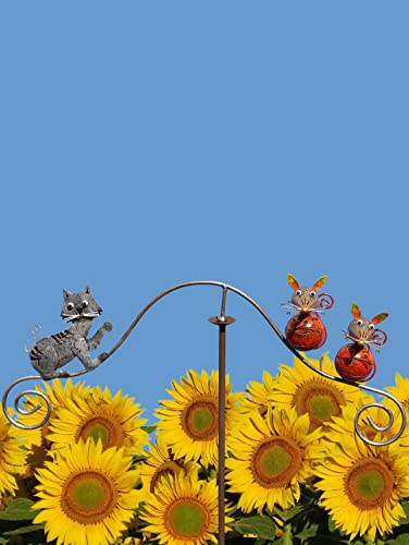 POMMERNTRAUM ® | Windspiel Katze + Mäuse Gartenpendel Unruhe Gartendekoration Gartenstecker Gartenkunst - Tom + Geschwister Jerry AUS Metall - HANDBEMALT (65L x 11B x 135H cm) von Pommerntraum