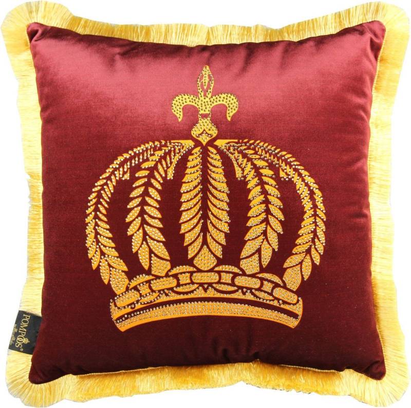 Pompöös by Casa Padrino Dekokissen Harald Glööckler Luxus Deko Kissen Pompöös by Bordeaux / Gold Krone mit Strass Steinen - Glööckler Kissen von Pompöös by Casa Padrino