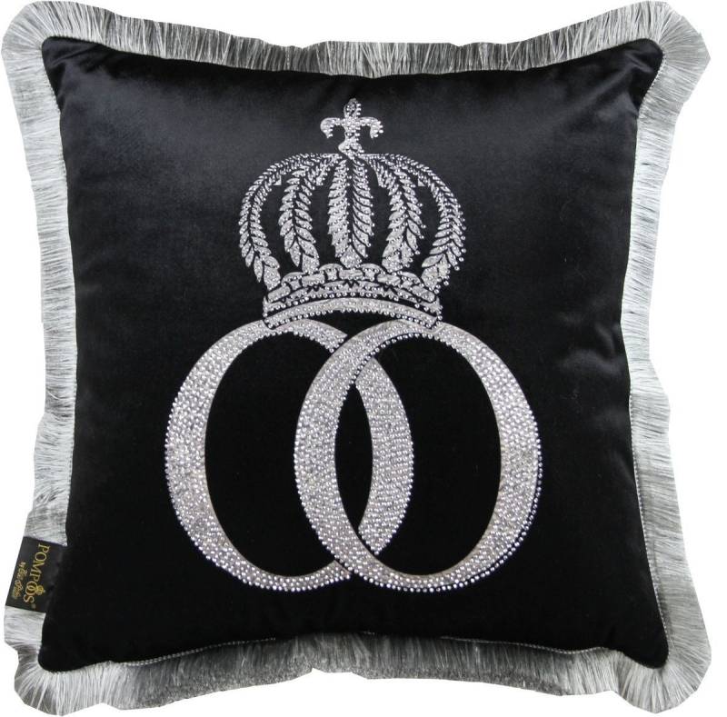 Pompöös by Casa Padrino Dekokissen Harald Glööckler Luxus Deko Kissen Pompöös by Schwarz / Silber Krone mit Strass Steinen - Glööckler Kissen von Pompöös by Casa Padrino