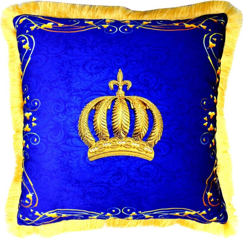 Pompöös by Casa Padrino Dekokissen Harald Glööckler Pompöös Kissen by - Royalblau / Gold Krone mit Strass Steinen - Luxus Deko Barock Zierkissen von Pompöös by Casa Padrino