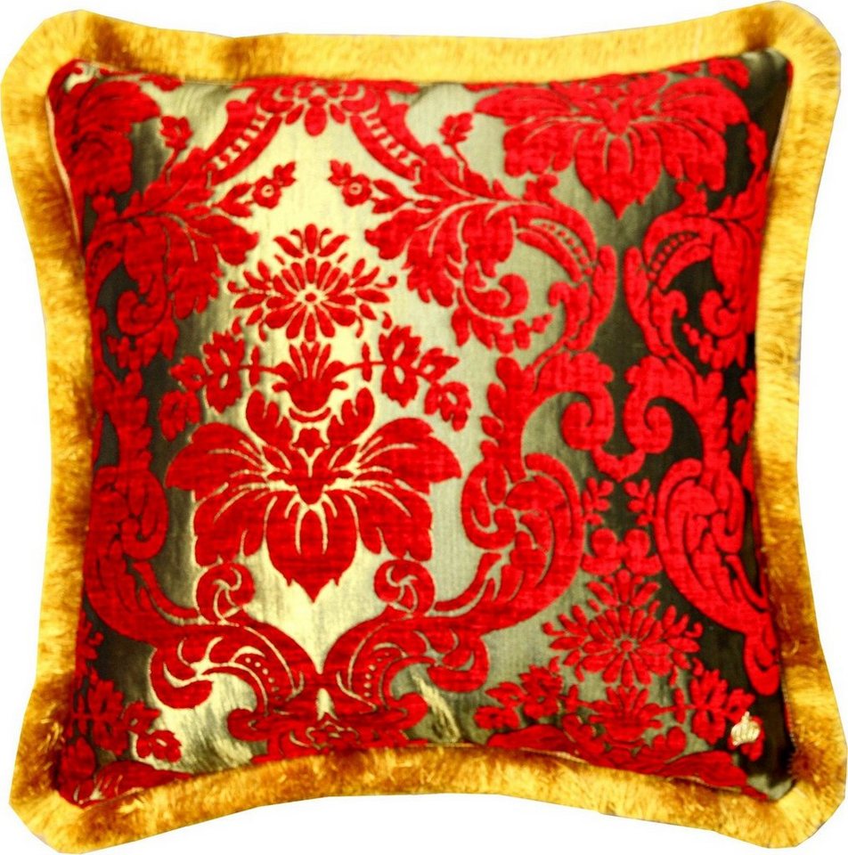 Pompöös by Casa Padrino Dekokissen Luxus Kissen Pompöös by von Harald Glööckler Elegance Collection Barock Muster Rot / Gold 50 x 50 cm - Luxuskissen von Pompöös by Casa Padrino