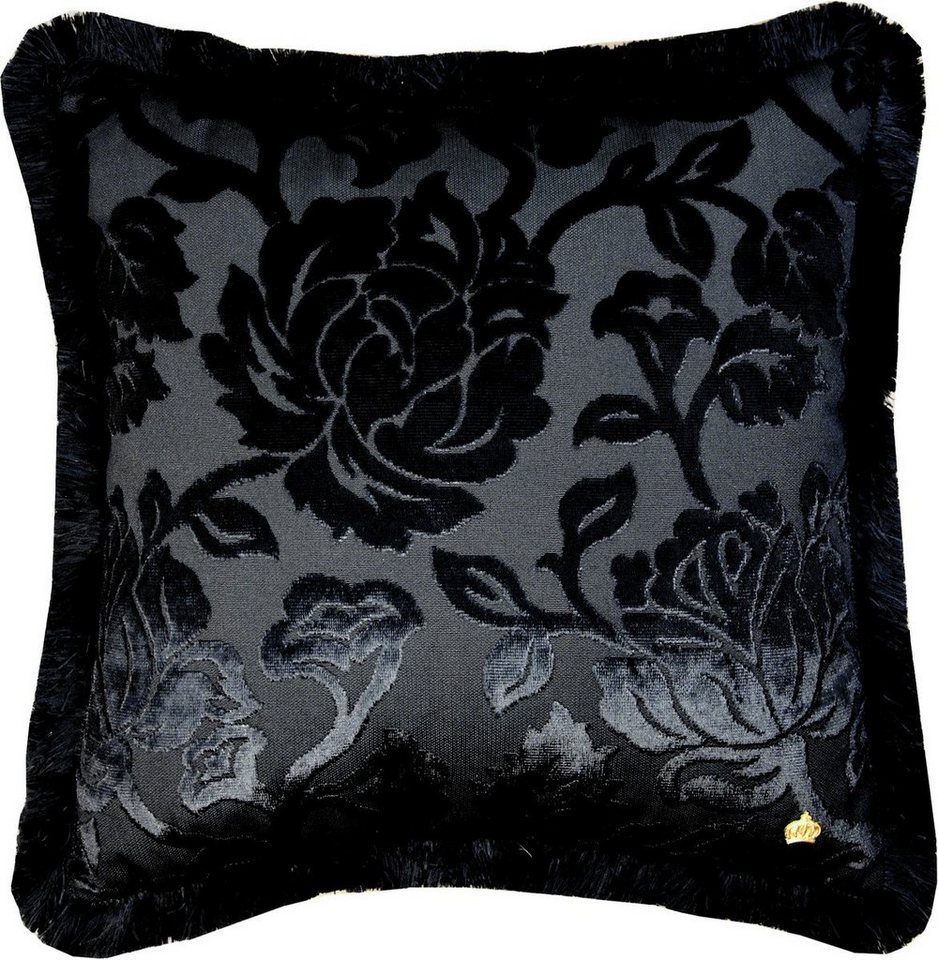 Pompöös by Casa Padrino Dekokissen Luxus Kissen Pompöös by von Harald Glööckler Elegance Collection Barock Muster Schwarz / Schwarz 50 x 50 cm - Luxuskissen von Pompöös by Casa Padrino