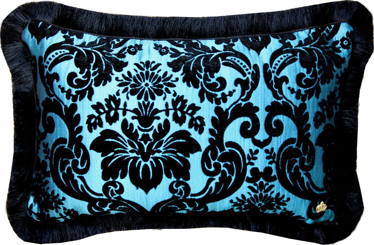 Pompöös by Casa Padrino Dekokissen Luxus Kissen Pompöös by von Harald Glööckler Elegance Collection Barock Muster Schwarz / Türkis 35 x 55 cm - Luxuskissen von Pompöös by Casa Padrino