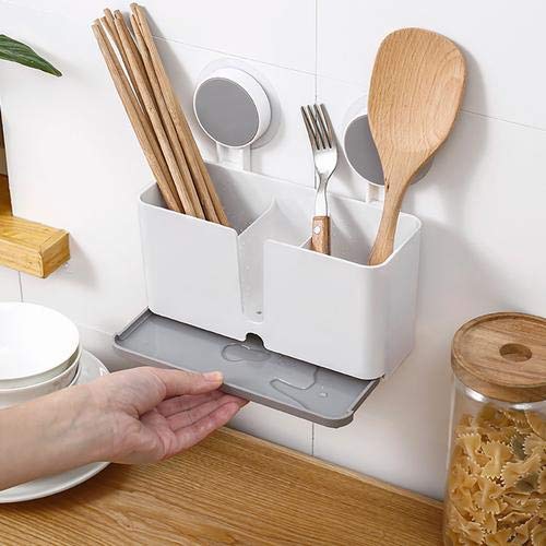 Halterung für Besteck Küchenablage Besteckhalter Spülbecken Organizer Küche Drainer Rack Utensilienhalter zum Aufhängen mit 2 Saugnäpfen für Gabeln, Messer, Bürste,Topfkratzer, Essstäbchen von Pomrone