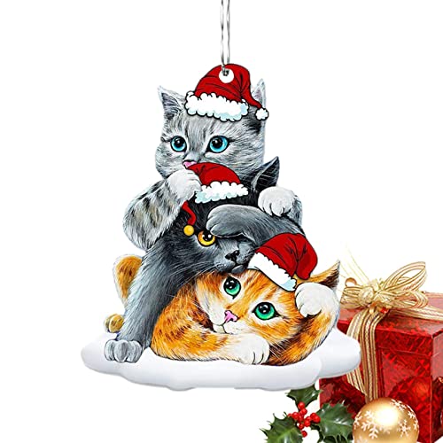 -Katzen-Weihnachtsverzierungen | Verschleißfeste 2D-Acryl-Weihnachts- -Katzenverzierung,Katzendekoration für Weihnachtsbaum, Büro, Wohnheim, Schule, Tür, Fenster, Schrank von Pomrone