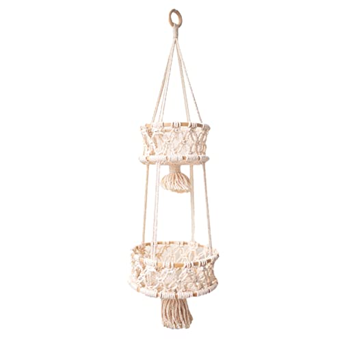 Obstkorb Hängend 2 Etagen Hängekorb Mit Haken, Handgemachter Gewebter Baumwollseil Rattan Geflochtene Wandkörbe, Aufbewahrung Und Gemüse Obstschale Makramee Geflochten Deko Für Küche von Pomrone