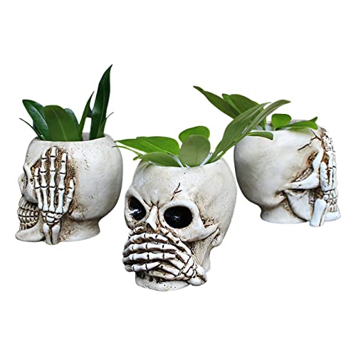 3 Totenkopf Übertopf - Harz Totenkopf Kaktus Blumentopf, Lustige Übertopf Totenkopf Töpfe Pflanzenschale Container Tischdekor Stift Bleistifthalter Für Bar Garten von Pomrone