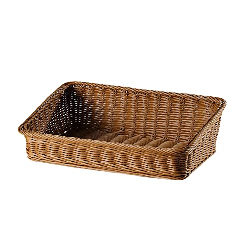 Pomrone Aufbewahrungskörbe Kunststoff-Rattan Geflochten Weidenkorb Tablett Handgewebte Obst Brotkörbe, Rechteckige Aufbewahrungskörbe, Picknickkörbe, Aufbewahrungsbox Aus Geflochtenem Rattan, 40 x 30 von Pomrone