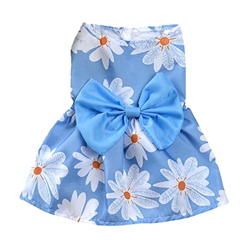 Pomrone Haustier Hundekleid Gänseblümchen Bedruckte Welpenkleider Für Kleine Mittelgroße Hunde, Sommer Doggy Bowknot Kleider Outfit Süße Kleine Hunderöcke Für Chihuahua Yorkie (XS-XL, Pink/Blau) von Pomrone