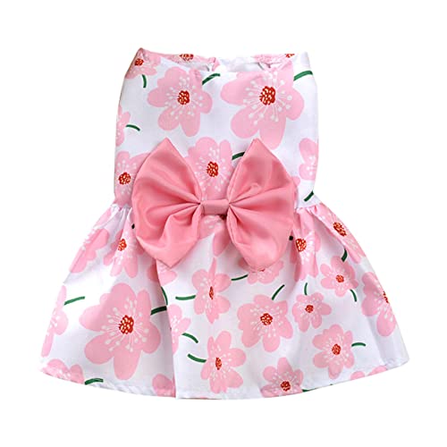 Pomrone Haustier Hundekleid Gänseblümchen Bedruckte Welpenkleider Für Kleine Mittelgroße Hunde, Sommer Doggy Bowknot Kleider Outfit Süße Kleine Hunderöcke Für Chihuahua Yorkie (XS-XL, Pink/Blau) von Pomrone