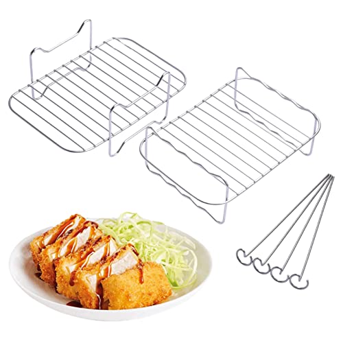 Pomrone Heißluftfritteuse Grillrost Für Ninja, Air Fryer Racks Toast Rack Mit 3 Kebab-Racks, Doppellagiger Regal Spieß Rack, Air Friteuse Grill, Grill Rack Für Ninja, Mehrschichtiges Dörrgerät Rack von Pomrone