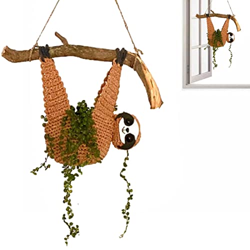 Pomrone Makramee Blumenampel, Häkel Blumentopf Hängend Sukkulenten Topf Boho Deko Pflanzenaufhänger, Faultier Dekorative Tier Leer Blumentöpfe Desktop Innen Außen Büro Haus Garten Dekoration von Pomrone