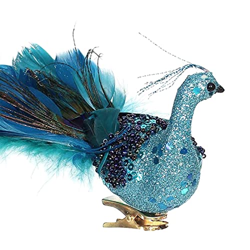 Pomrone Pfau Weihnachtsschmuck, Schicke Blaue Blaugrüne Pfau-Vogel-dekorative Mit Federschwanz Auf Clip Hochzeit Christbaumschmuck, von Pomrone