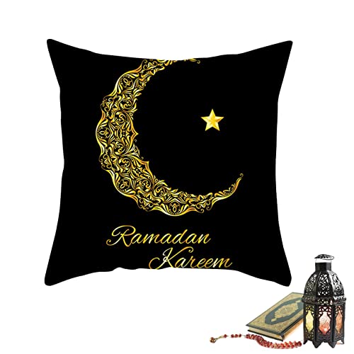 Ramadan Kissenbezug Dekoration, 45cm x 45cm Ramadan Wurfkissenbezüge Kissenhülle Mond Laterne Muster Zierkissenbezüge Eid Werfen Kissen Abdeckung Ersatz Sofa Kissenbezug Für Sofa Schlafzimmer Hause Au von Pomrone