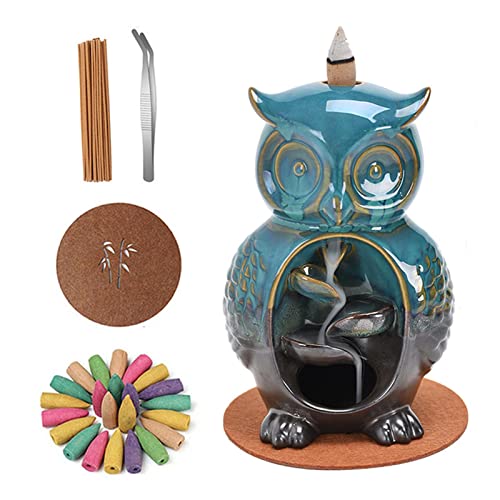 Rückfluss Räuchergefäß, Eulenfor Räucherkegel Halter Wasserfall Räucherstäbchenhalter Keramik Backflow Incense Burner Behälter Mit 30 Räucherstäbchen + 20 Räucherkegel Für Innenministerium-Schlafzimm von Pomrone