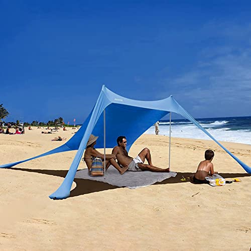 Beach Strandzelt, Strand Sonnenschirm UV Schutz, Sonnendach Sonnensegel für Strand Campingausflüge, Tragbares Familien Strandzelt Sonnenschutz Strandmuschel mit Sand-Ankern Alu-Stangen Tragetasche von Pomurom