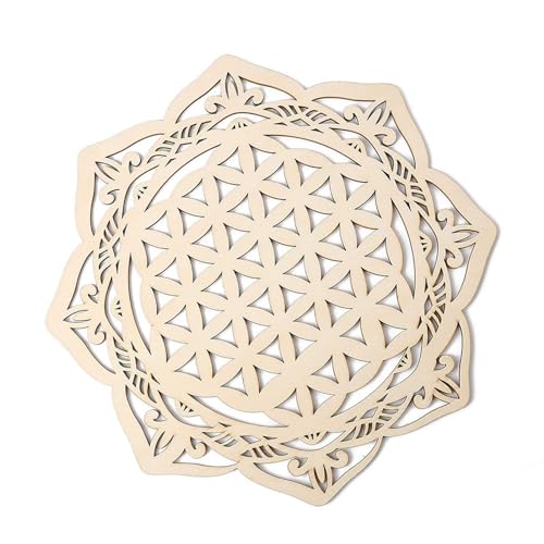 Blume des Lebens-Man-dala Wanddeko Holz, 28CM Heilige Geometrie aus Holz Wandkunst, Grid Board Holz Spirituelle Symbol für Yoga Meditation Zuhause Schlafzimmer Wohnzimmer Wandschmuck Dekoration von Pomurom