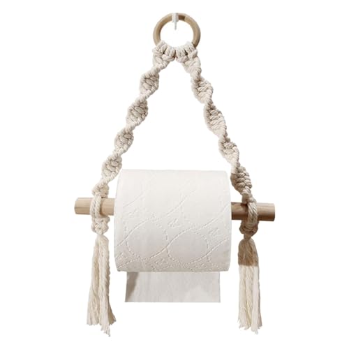 Boho Toilettenpapierhalter Makramee Klopapierrollenhalter, Klopapierhalter Handtuchhalter Baumwollseil Toilettenpapierhalter zum Aufhängen, Hängender Toilettenpapierhalter für WC Badezimmer Küche von Pomurom