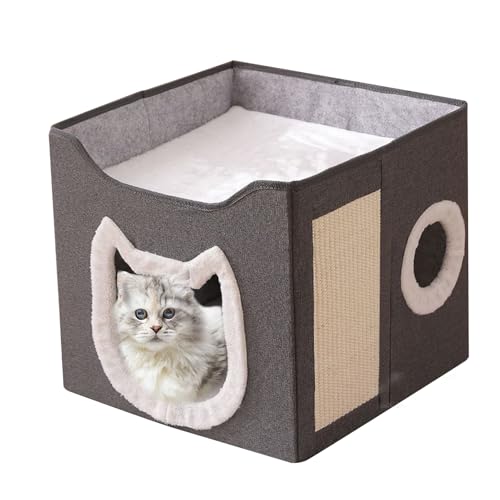 Katzenversteck | Klappbares Haustierhaus Hundezwinger Wohnung | 2-stöckiges Großes Winterhaus Warme Schlafstätte Versteck | Mit Kratzbrett Für Katzen Hunde Haustiere Indoor Outdoor Katzenversteck | Klappbares Haustierhaus Hundezwinger Wohnung | 2-stöckiges Großes Winterhaus Warme Schlafstätte Versteck | Mit Kratzbrett Für Katzen Hunde Haustiere Indoor Outdoor von Pomurom