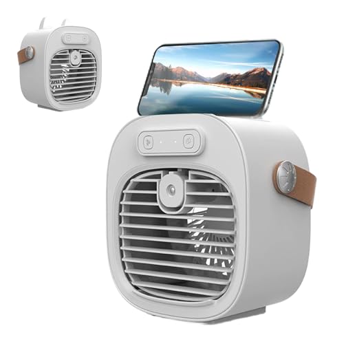 Klimagerät Für Schlafzimmer,Tragbarer Ventilator mit Kühlfunktion | Tragbares Kühlgerät Mit Handyhalter Für Zuhause Wohnheim Garten von Pomurom
