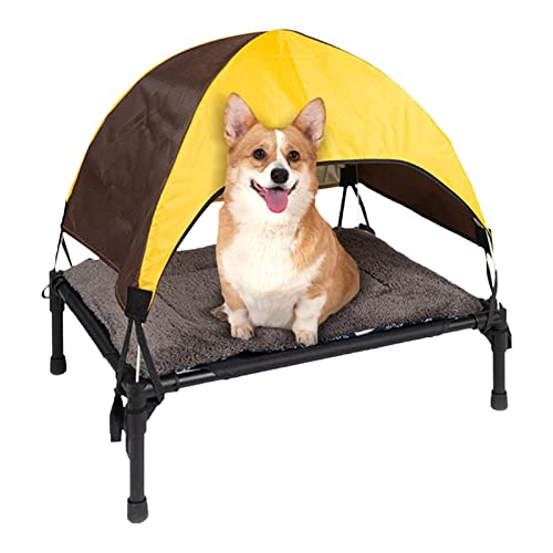 Pomurom Kühlendes Erhöhtes Hundebett, Katzenliege Hundeliege mit Abnehmbares Dach und Kissen, Hundesofa Outdoor für Kleine und Mittelere Hunde, Tragbar Haustierbett Katzenbett für Camping Rasen von Pomurom
