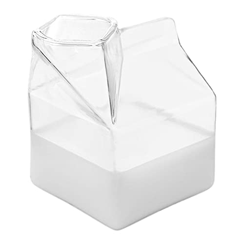 Milchglas Tasse, 1/2/4 Stück 350ml Kawaii Hausform Milchkarton Becher Milchkännchen Glas Cocktailglas, Wiederverwendbarer Transparente Glastassen für Limonade Milch Kaffee Wasser Saft Getränke von Pomurom