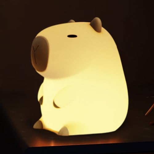 Nachtlicht für Kinder, Silikon Capybara Nachtlamp für Kinderzimmer Schlafzimmer, Tier LED Nachtlicht mit Timer, Tragbar USB Wiederaufladbar Nachttischlampe Touch Dimmbar, Geschenke für Jungen Mädchen von Pomurom