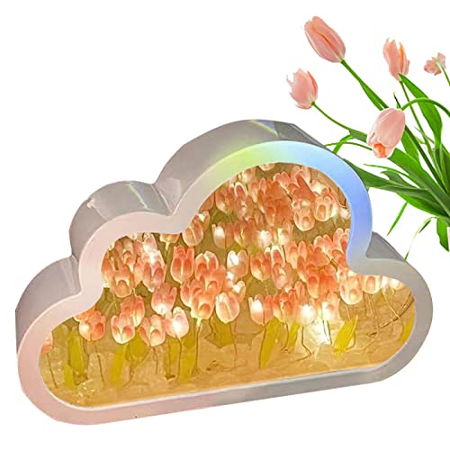 Pomurom Blumen-Nachtlicht, Wolkenspiegellampe, Handgefertigte LED-Tulpen-Tischlampe, Wohnzimmer-Nachttisch-Desktop-Ornamente für Mädchen, Paare, Kinder, Heimdekoration von Pomurom