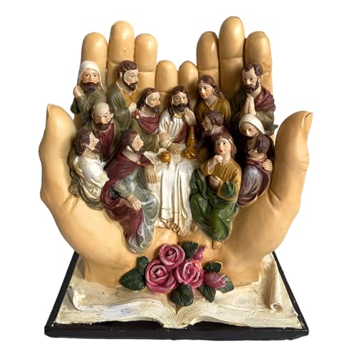 Pomurom Das letzte Abendmahl Statue Desktop Ornamente, Figur Jesus an den Händen aus Kunstharz, Religiöse Sammlerfigur Jesus Skulptur für Weihnachten Zuhause Büro Bücherregal Tischdekoration von Pomurom