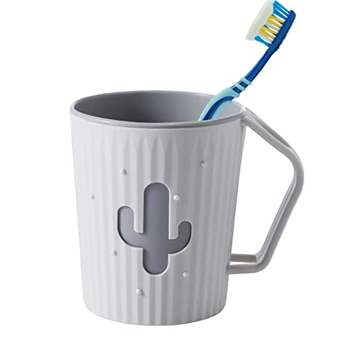 Pomurom Zahnputzbecher | Stabiler und stapelbarer Zahnputzbecher mit Schlitzgriff - Zahnbürsten- und Zahnpastahalter im Kaktus-Look, Weiß von Pomurom