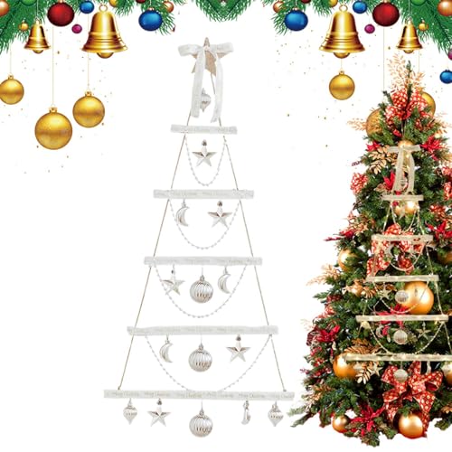 Weihnachtsbaum Wanddekoration Leiter Form - Seilleiter aus Holz mit Licht - Festliche Deko Für Flur Wohnzimmer Küche von Pomurom