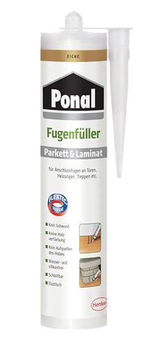 Ponal Parkett & Laminat Fugenfüller Eiche, elastische Fugenmasse für Anschluss- und Dehnungsfugen, lösemittel-, wasser- und silikonfreie Dichtmasse, 1x280ml Kartusche Ponal Parkett & Laminat Fugenfüller Eiche, elastische Fugenmasse für Anschluss- und Dehnungsfugen, lösemittel-, wasser- und silikonfreie Dichtmasse, 1x280ml Kartusche von Ponal