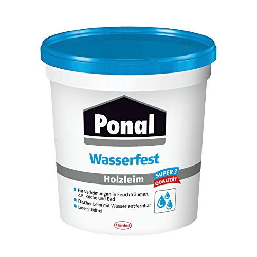 Ponal Holzleim Wasserfest, Montagekleber mit hoher Verleimungsfestigkeit für Feuchträume, wasserfester Kleber zur Montage-, Fugen- & Flächenverleimung, 1x760g von Ponal