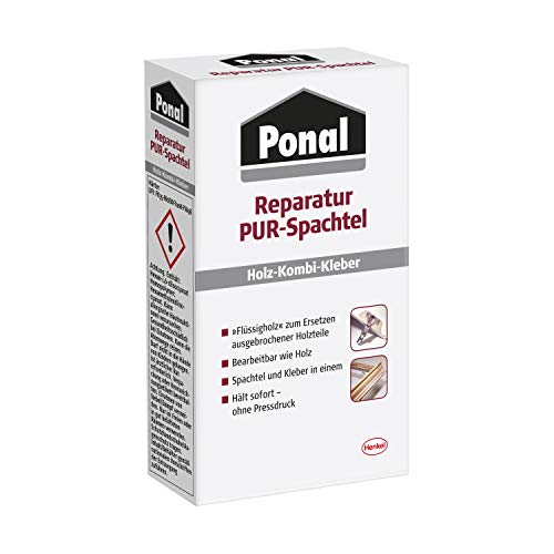 Ponal Reparatur PUR-Spachtel, zweikomponentige Holz Spachtelmasse & Kleber in einem zum Ersetzen ausgebrochener Holzteile, Holzspachtelmasse bearbeitbar wie Holz, 1 x 177g von Ponal