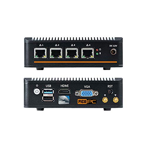 PICOPC Intel Atom E3845 4 LAN AES-NI Firewall Appliance Router (4 GB RAM, 500 GB mSATA SSD), unterstützt OS wie Sophos, pfSense, Untangle, Ubuntu, FreeBSD von Pondesk