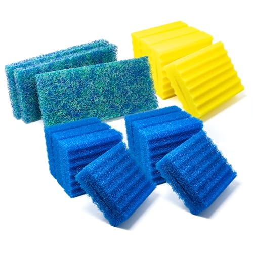 Pondlife 12 Stück Filterschwämme 8 Blaue und 4 gelbe -Plus- 3 Stück Biomatten passend für SunSun CBF von Pondlife