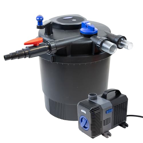 Pondlife Teich Filteranlage Set 6, Druckfilter CPF-20000 mit UVC Klärer für Teiche bis 40.000 Liter, 12.000L/h Durchfluss, energieeffiziente Pumpe CTP-12000 inkl. 10m Schlauch von Pondlife