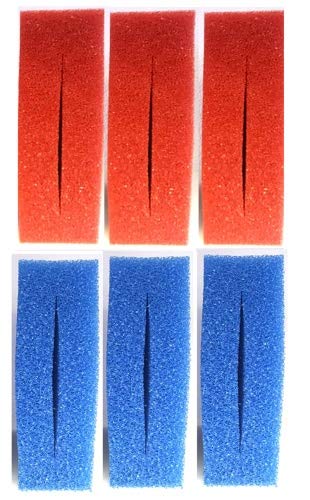 Pondlife 6X Filterschwamm Teichfilter geschlitzt kompatibel mit Oase BioTec 10, 25 x 25 x 8 cm, 3X Blau grob 3X Rot fein, Teichfilter Ersatzteile von Pondlife
