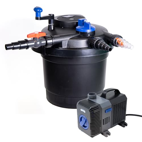 Pondlife Teich Filteranlage Set 2, Druckfilter CPF-5000 mit UVC Klärer für Teiche bis 8.000 Liter, 9.000L/h Durchfluss, energieeffiziente Pumpe CTP-2800 inkl. 10m Schlauch von Pondlife