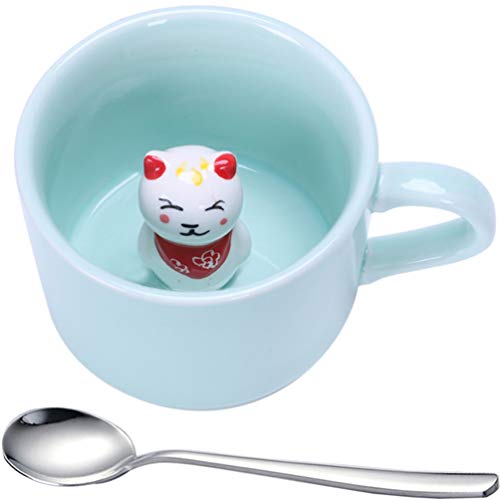 Kaffeetasse mit Katzenmotiv, 3D-Boden, Stereo-Teetasse, Glückskatze ist ein Symbol des Glücks, bestes Geschenk für Weihnachten, Geburtstag, Valentinstag von Poneriner