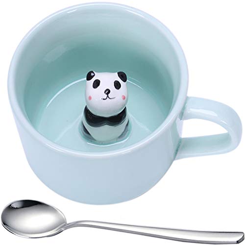 Panda Cup Bottom Animal Stereo Kaffeebecher, 2 Stück Keramik Milchbecher mit Löffel, Trinkbecher | Einzigartige und lustige Art Ihr Lieblingsgetränk zu trinken, 227 ml von Poneriner
