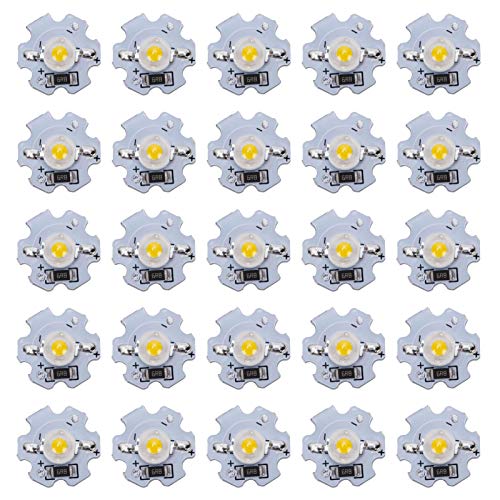 Pongnas 25 Stück 5V LED Chips, 1W Hochleistungs LED Lampenperlen für Taschenlampen, DIY Modellierlichter, Scheinwerfer, Beleuchtungskörper – 200LM Helligkeit, 20 X 7 Mm Pro Stück (Warmweiß) von Pongnas