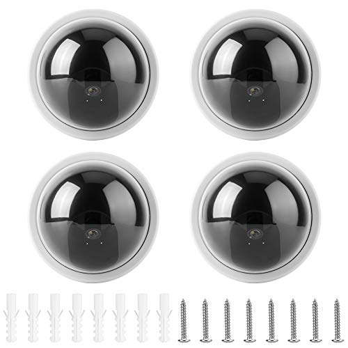 4 teiliges Dome Simulationskamera Kit, Gefälschte Überwachungskamera CCTV Dummy Überwachungskamera mit Blinkendem LED Lichtdesign – Angetrieben durch 2 X AA Batterien(Weiß) von Pongnas