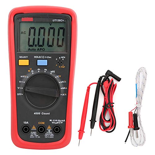 Digitalmultimeter, UT136C+ Auto Range für AC DC Spannung Strom Temperatur Tester mit Kapazität, Frequenz, Sicherheit, CAT II 1000 V, True, RMS, NCV, Triode, Diode von Pongnas