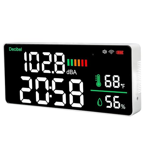 LED-Schallpegelmesser, Dezibel-Thermometer-Hygrometer-Uhr 11-Zoll-Display für, WiFi-Funktion, Hohe Genauigkeit, 4-in-1-Messgerät, Anpassbares Design, Einfaches Aufladen mit APP, von Pongnas