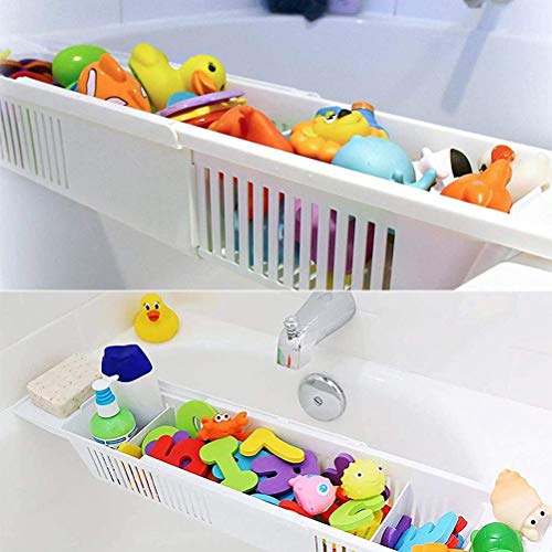 Pongnas Badezimmer Badewanne Tablett Spielzeugspeicherbox für Ausziehbares Badezimmer (WHITE) von Pongnas