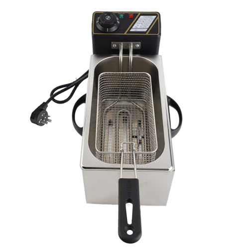 Pongnas Electric Deep Fryer Edelstahl Pot 1400W Thermostatische Frites Pommes Hühnchen Fritteuse Splitter Sicher für den Kommerziellen Gebrauch zu Hause (EU-Stecker) von Pongnas